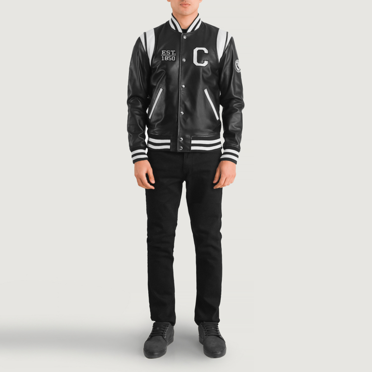 Mens Liberte California Black Leather Varsity Jacket Full Length-2-1704192920869